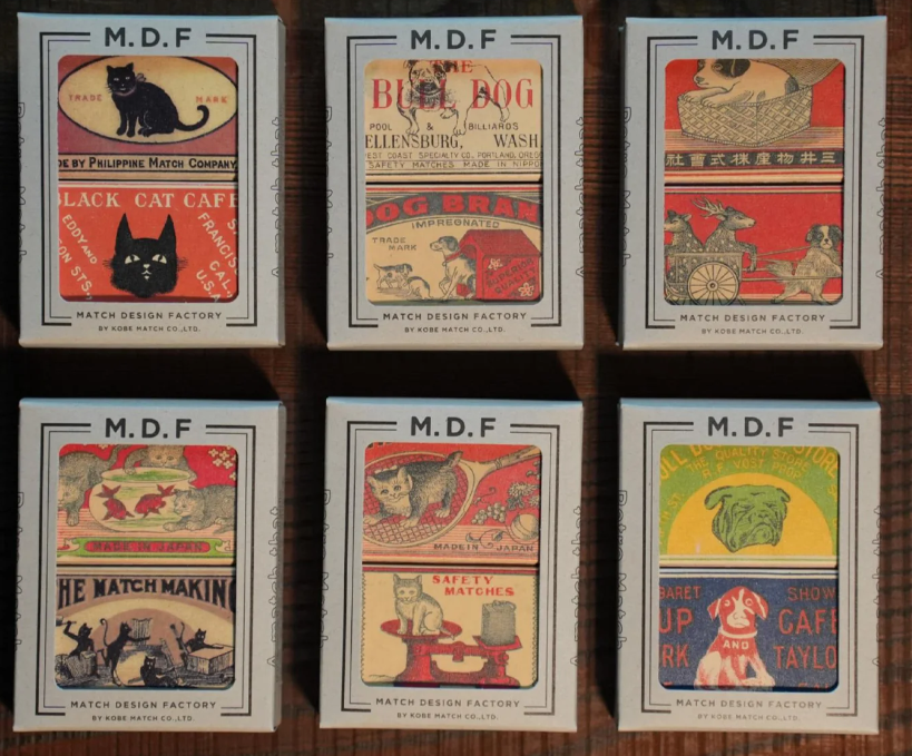 MDF HIBI RETRO MATCHES - SET OF 2 - 40 MATCHES IN EACH BOX - ASSORTED