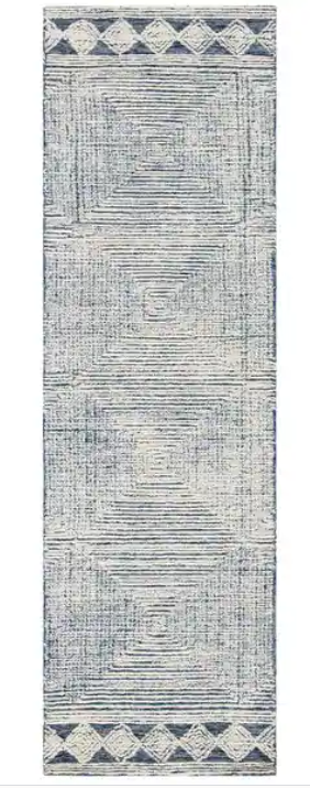 HANDMADE ABSTRACT HELA MODERN WOOL RUG - IVORY/NAVY - ASSORTED