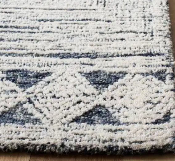HANDMADE ABSTRACT HELA MODERN WOOL RUG - IVORY/NAVY - ASSORTED