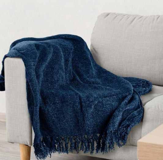 NAVY CHENILLE THROW - PIER ONE
