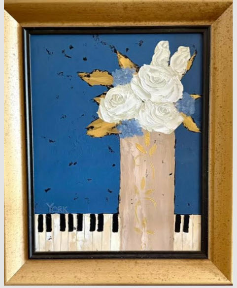 RON YORK ORIGINAL ARTWORK - FLOWERS ON THE PIANO 14x11