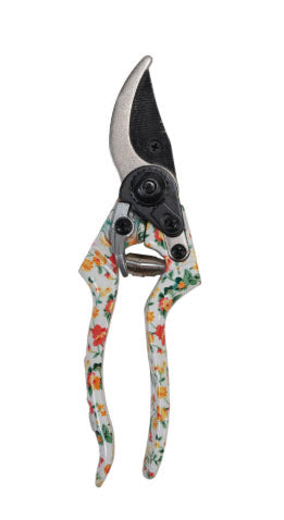 ALUMINUM GARDEN SPADE AND PRUNING SHEARS WITH FLORAL PATTERN - ASSORTED