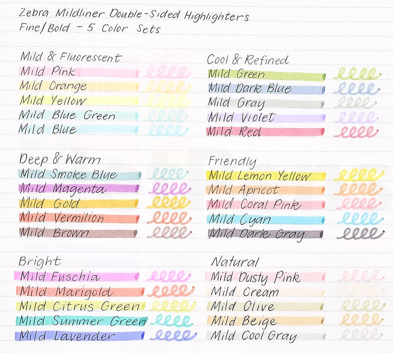 ZEBRA MILDLINER DOUBLE-SIDED HIGHLIGHTER - FINE/BOLD - ASSORTED