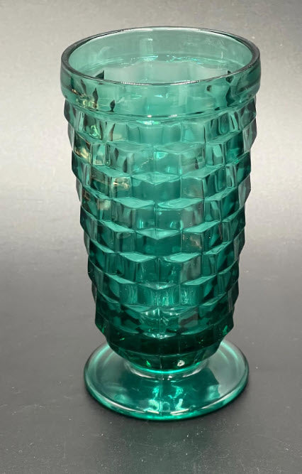 VINTAGE INDIANA GLASS WHITEHALL COLONY CUBIST FOOTED 6" GLASS - TEAL - SET OF 6