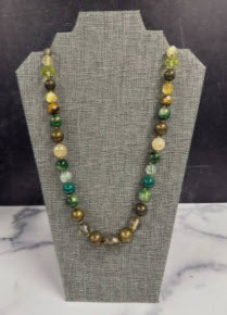 VINTAGE TIGERS EYE MOON GLOW GREEN BOHEMIAN 34" NECKLACE
