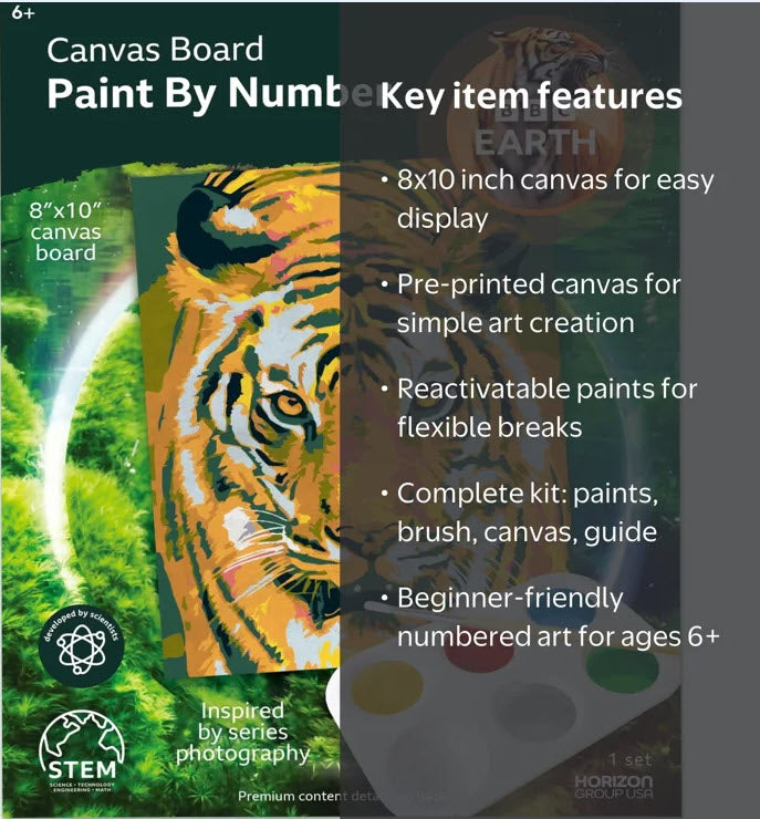 BBC EARTH CANVAS BOARD PAINT BY NUMBERS - TIGER