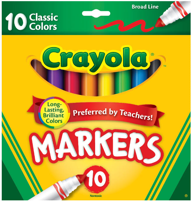 CRAYOLA BROAD LINE TIP MARKERS - SET OF 10