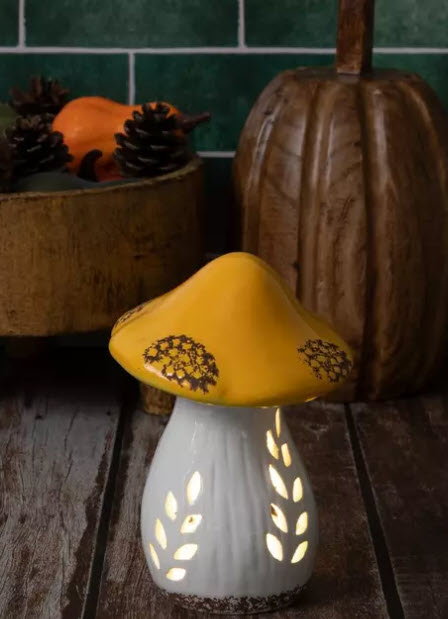 CERAMIC LIGHT UP MUSHROOM FIGURINE - ASSORTED