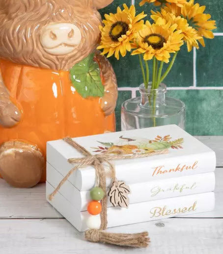 THANKFUL STACKED FAUX BOOKS DECOR