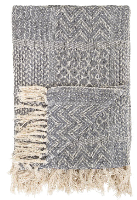 COTTON BLEND KNIT THROW - GREY AND CREAM