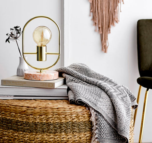 COTTON BLEND KNIT THROW - GREY AND CREAM