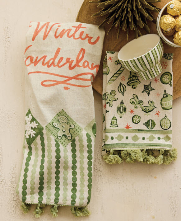 COTTON & LINEN HOLIDAY TEA TOWELS - ASSORTED