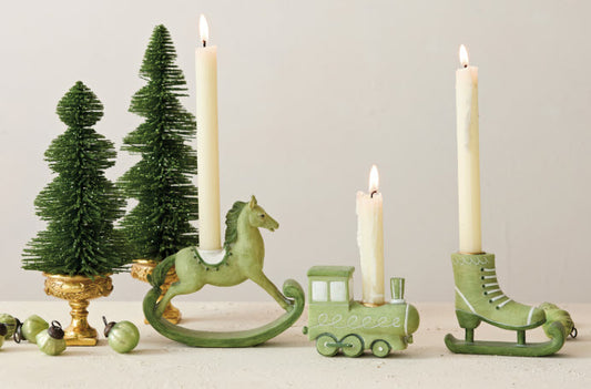 EVERGREEN HOLIDAY TAPER HOLDERS- ASSORTED