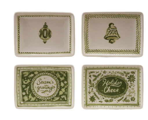 HOLIDAY GREEN AND CREAM TIDBIT DISH - ASSORTED