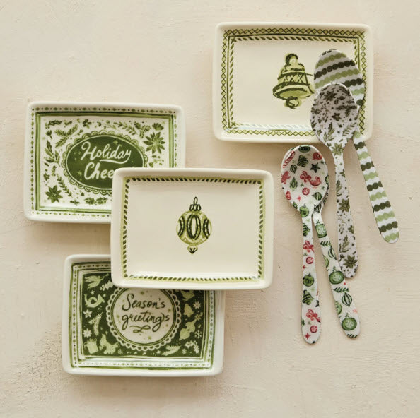 HOLIDAY GREEN AND CREAM TIDBIT DISH - ASSORTED