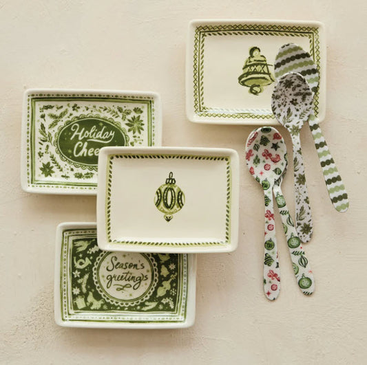 HOLIDAY GREEN AND CREAM TIDBIT DISH - ASSORTED