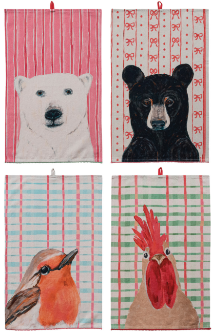 HOLIDAY CHAMBRAY PRINTED TEA TOWELS - ANIMALS