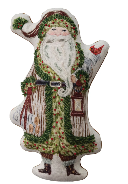 COTTON PRINTED SANTA PILLOW IWTH EMBROIDERY AND VELVET BACK