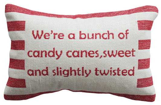 COTTON LUMBAR PILLOW WITH STRIPES - "WE'RE A BUNCH OF CANDY CANES..."