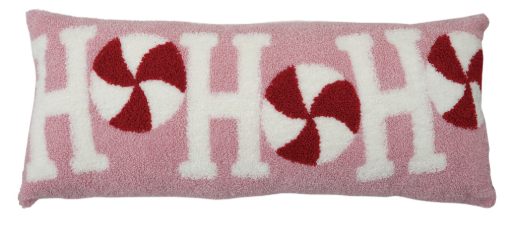 COTTON TERRY CLOTH LUMBAR PILLW WITH CANDY "HO HO HO"