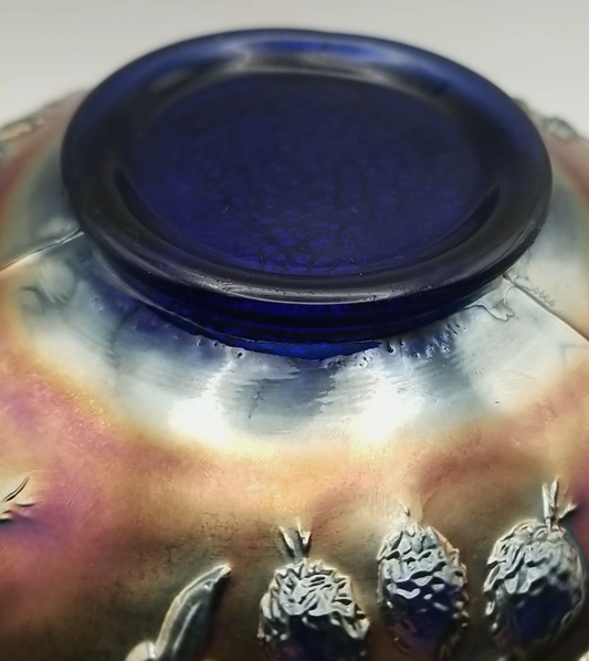 1920's VINTAGE FENTON BLUE CARNIVAL GLASS ORANGE TREE 8" BOWL