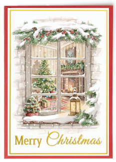 GOLD FOIL GLITTER "MERRY CHRISTMAS" WATERCOLOR CHRISTMAS CARDS - 4 3/4" x 7