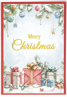 GOLD FOIL GLITTER "MERRY CHRISTMAS" WATERCOLOR CHRISTMAS CARDS - 4 3/4" x 7