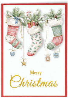 GOLD FOIL GLITTER "MERRY CHRISTMAS" WATERCOLOR CHRISTMAS CARDS - 4 3/4" x 7