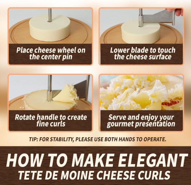 STAINLESS STEEL CHEESE CURLER WITH BAMBOO BASE