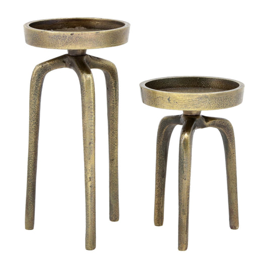 SET OF 2 BRASS METAL VOTIVE HOLDERS ON STANDS