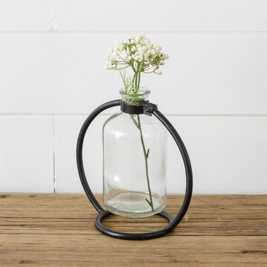 STEM VASE WITH BLACK METAL STAND - ASSORTED