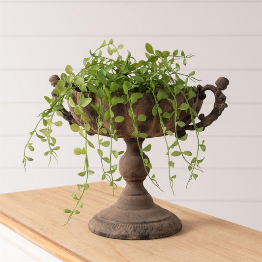 CLASSIC DISTRESSED IRON URN ON STAND