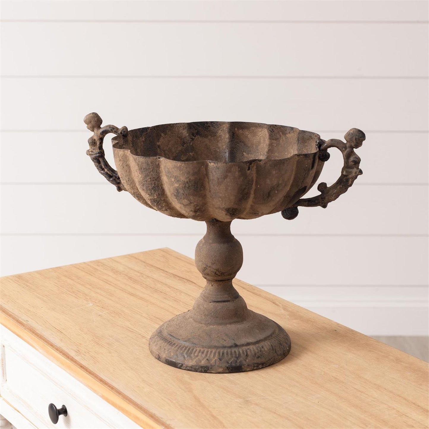 CLASSIC DISTRESSED IRON URN ON STAND