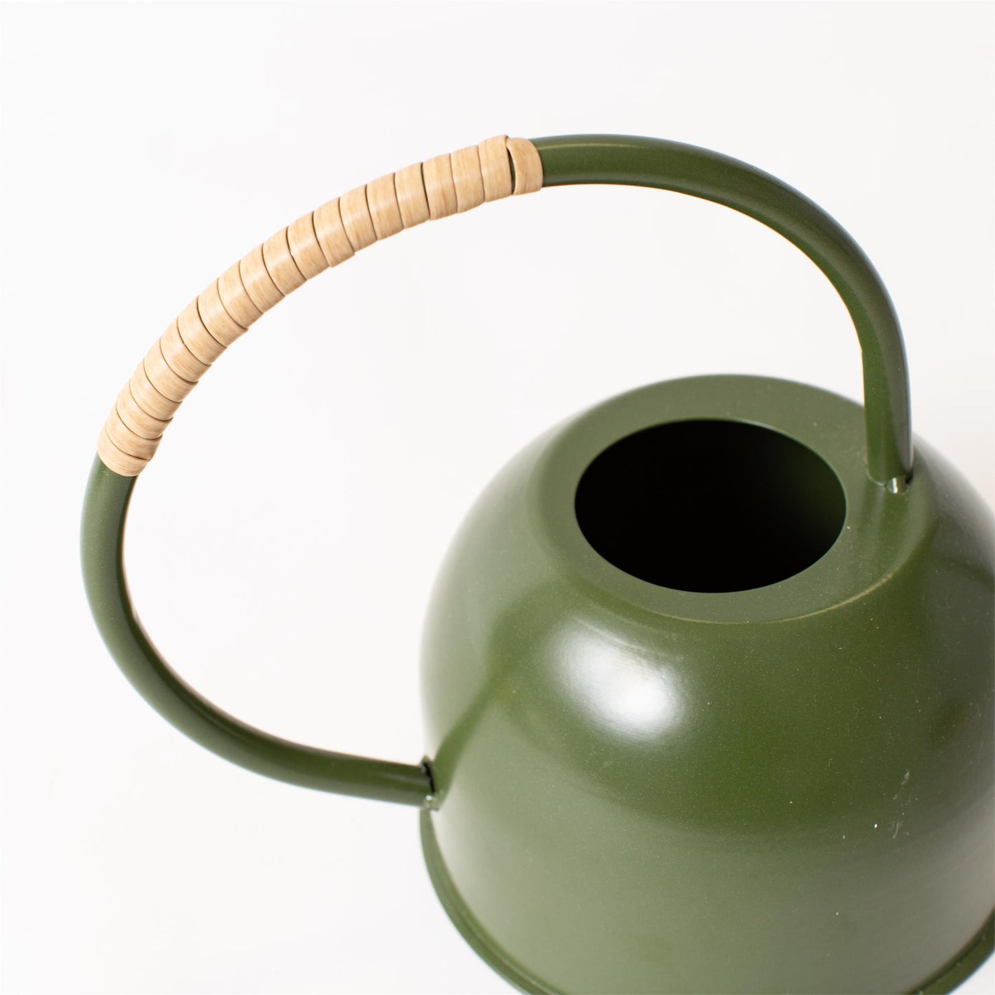 GREEN ENAMEL WITH RATTAN WATERING CAN