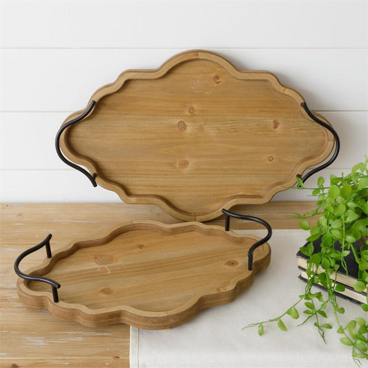 ARABESQUE WOOD TRAY WITH HANDLES - ASSORTED