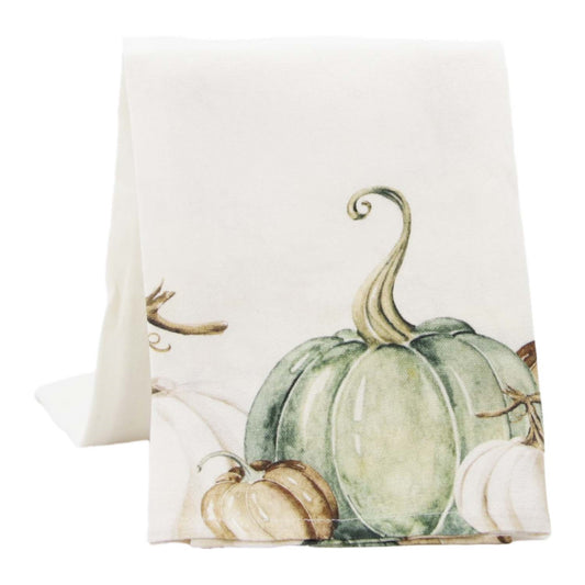 WHITE TEA TOWEL W/PUMPKIN TRIM
