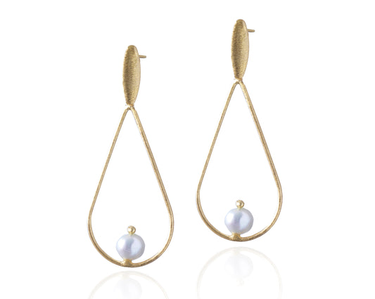 ABW DESIGNS GOLD VERMEIL PATH WITH PEARL 2" EARRINGS
