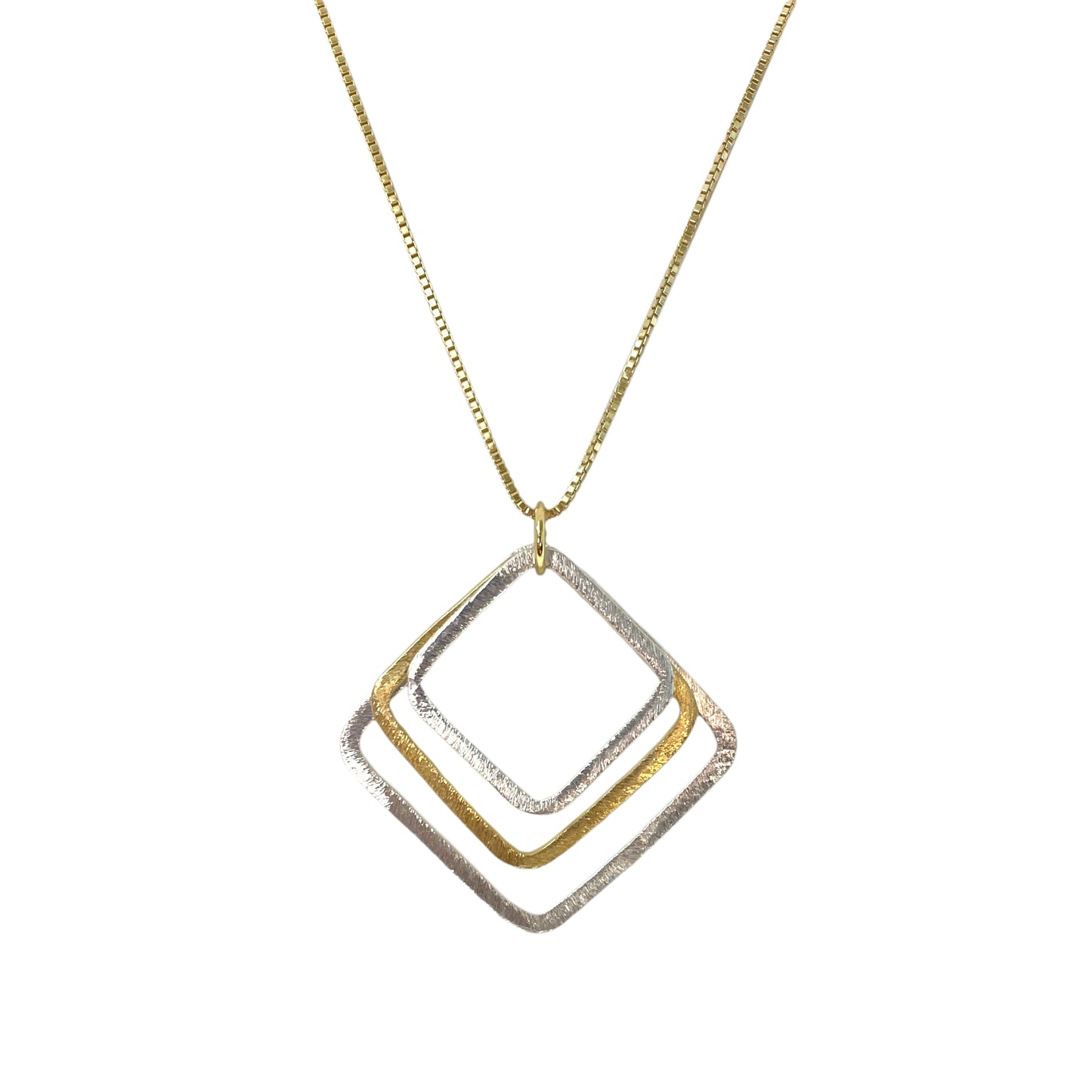 ABW DESIGNS GOLD VERMIEIL & STERLING SILVER TRIPLE SQUARE NECKLACE