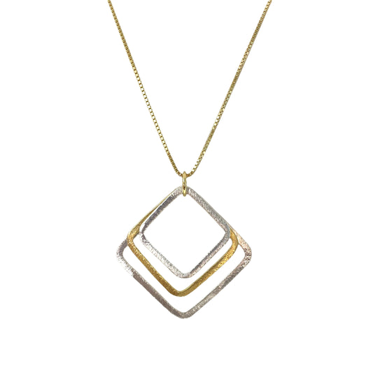 ABW DESIGNS GOLD VERMIEIL & STERLING SILVER TRIPLE SQUARE NECKLACE