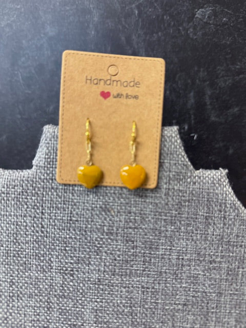 JANNIES JEWELS - 131 GOLD AGATE HEART DROP EARRINGS