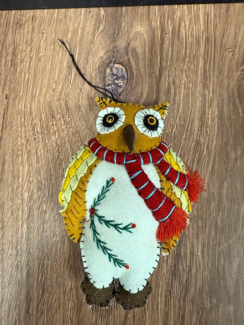 CHRISTMAS FELTED WOOL OWL ORNAMENTS