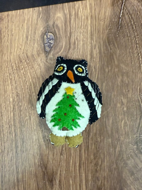 CHRISTMAS FELTED WOOL OWL ORNAMENTS