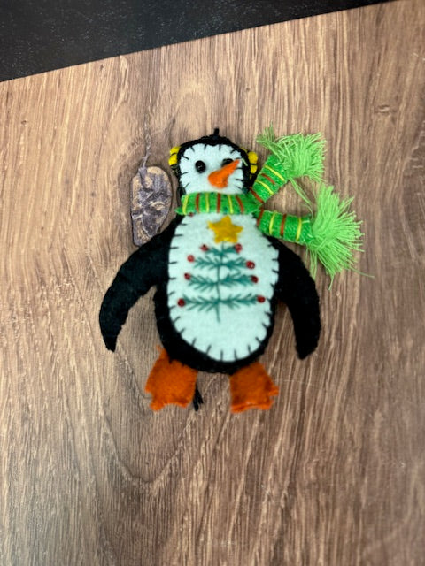 CHRISTMAS FELTED WOOL PENGUIN ORNAMENTS - ASSORTED