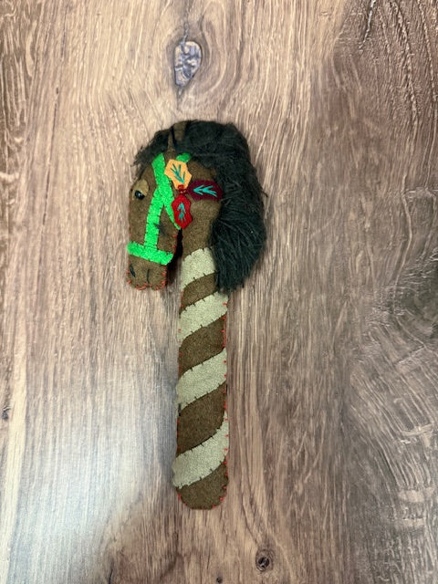 CHRISTMAS FELTED WOOL HORSE CANDY CANE ORNAMENTS - ASSORTED