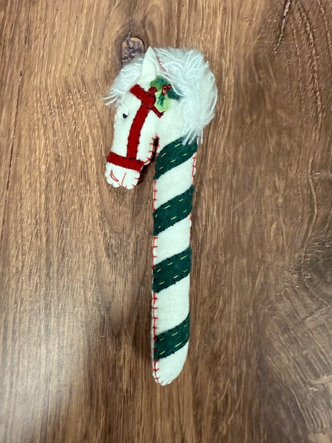 CHRISTMAS FELTED WOOL HORSE CANDY CANE ORNAMENTS - ASSORTED