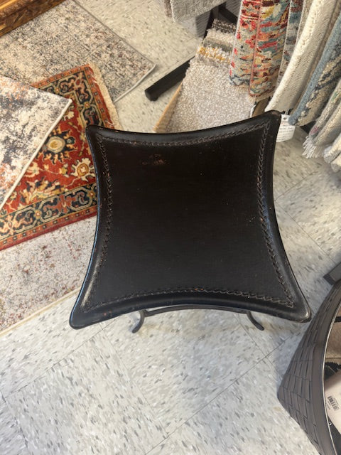 VINTAGE BLACK LEATHER STOOL