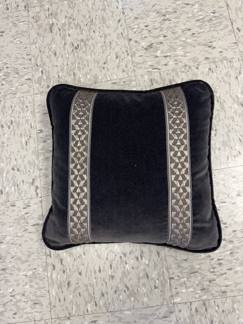 CHARCOAL VELVET WITH RIBBON ACCENTS PILLOW