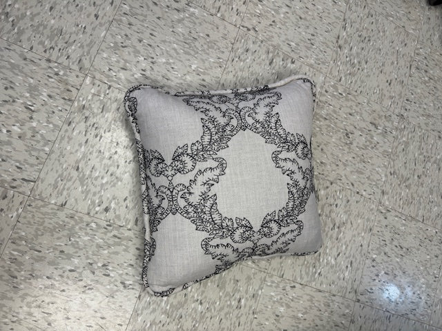 LIGHT GREY LINEN WITH CHARCOAL EMBROIDERED PATTERN PILLOW