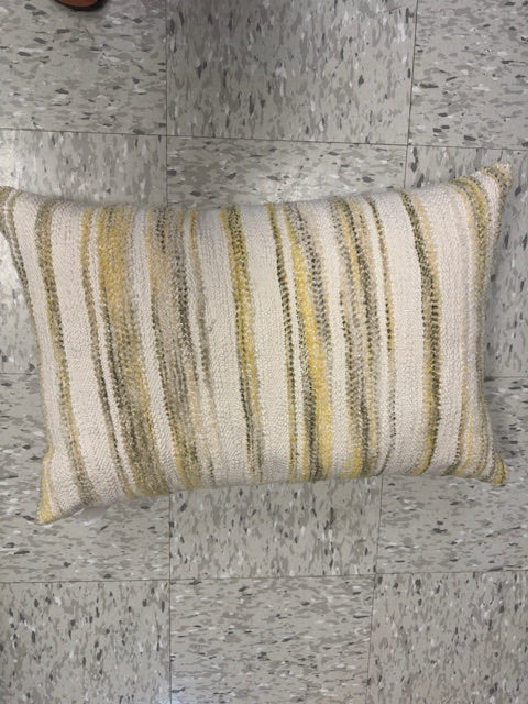 CREAM, GREEN AND YELLOW STRIA LUMBAR PILLOW