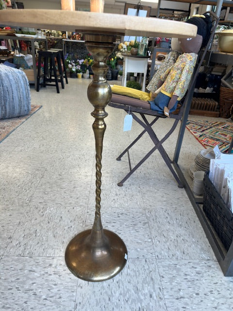 NATURAL WOOD LAMP TABLE WITH BRASS BASE